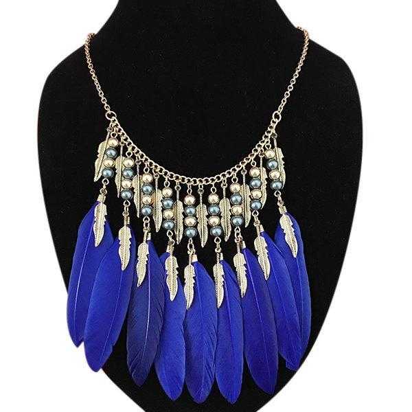 Statement Feather Leaf Beads Pendant Necklace