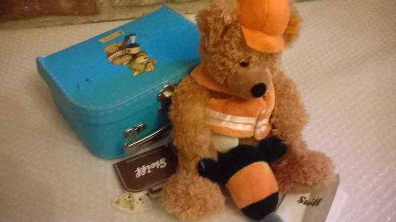 Steiff Fynn builder bear with vibrating drill and case