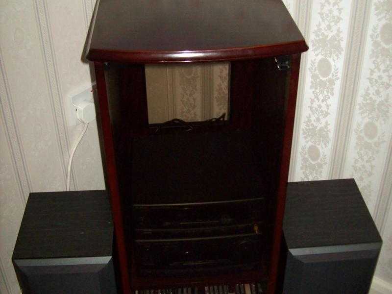 Stereo Cabinet Solid Mahogany Dark Glass Door