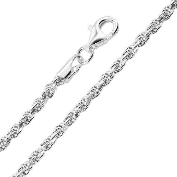 Sterling Silver 2.3mm Diamond Cut Rope Chain Necklace
