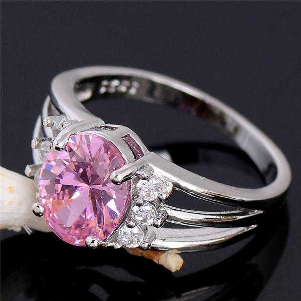 Sterling Silver Ladies Ring with Morganite Sapphire  CZ AAA