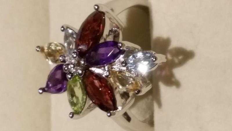 Sterling Silver Multi Semi-Precious Stone Flower Ring - Size 039M039 - New