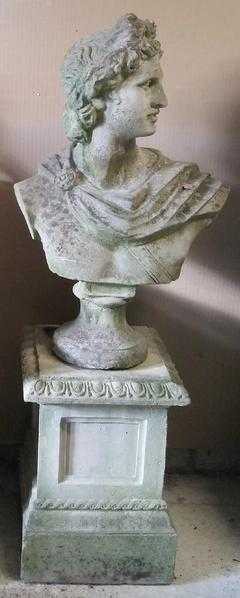 Stone effect classical bust amp plinth garden ornament