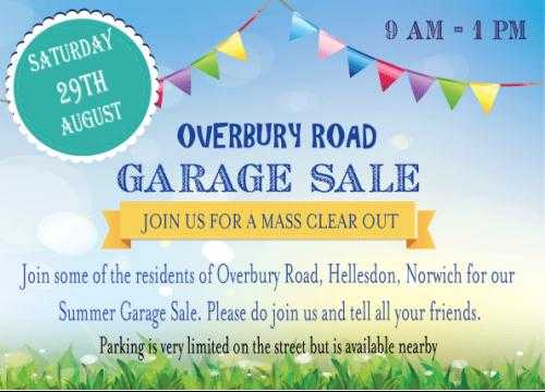 STREET GARAGE SALE - SAT 29TH AUGUST (9AM - 1 PM) OVERBURY ROAD, HELLESDON