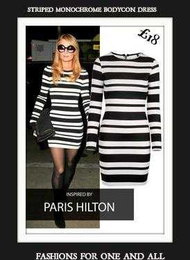 STRIPED MONOCHROME DRESS INSPIRED BY PARIS HILTON