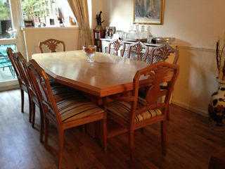 STUNNING Designer Limed Oak Dining Table with 8 chairs