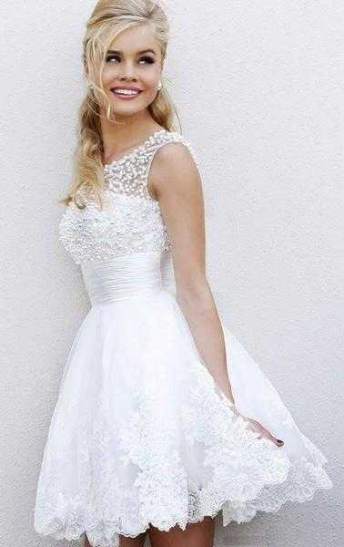 Stunning Ivory Tea Dress Style Wedding Dress