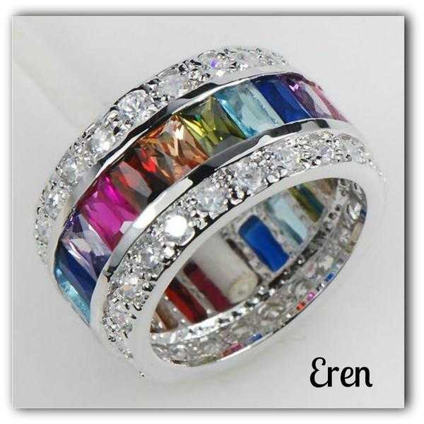 Stunning Sterling Silver Multi-Coloured Simulated Gemstone Ring..Was 39.99 Now Only 29.99