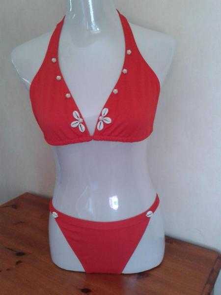 STUNNING UNUSUAL SHELL DETAIL BIKINI BOUGHT IN HASTE FROM GRAND CANARIA NEVER WORN IN BRAND NEW COND