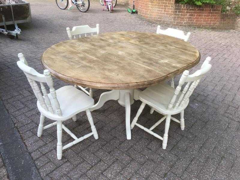 Stunning Up Cycled Shabby Chic Solid Wood Dining Table amp 4 Chairs