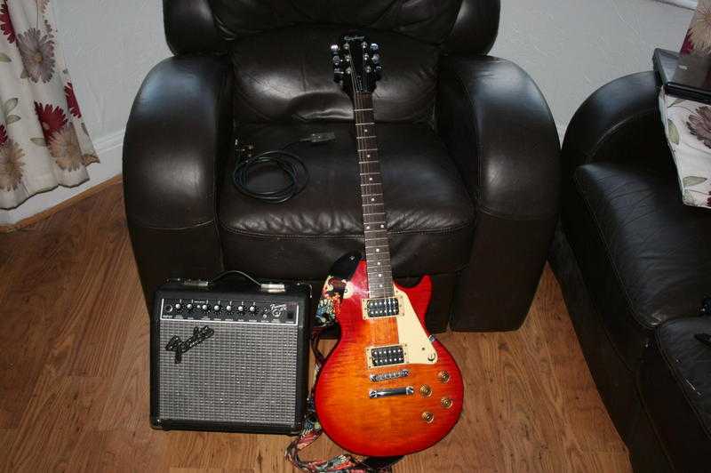 Sunburst red Epiphone  Les Paul copy and Fender 15 Watt Amp