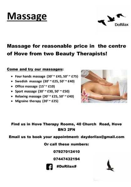 Swedish massage for reasonable price in the centre of Hove