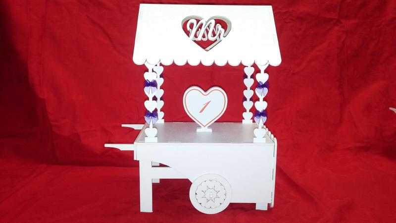 SWEETCANDY,cart table center pieces.wood.MDF.laser crafted.MR.ampMRS.hand assembled amppainted white