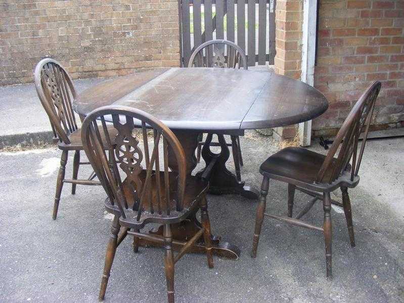 Table And Four Chairs Dark Oak Wood