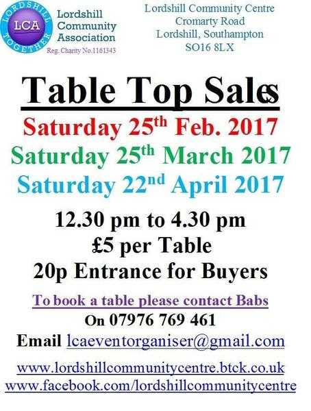 Table Top Sale - Lordshill Community Centre