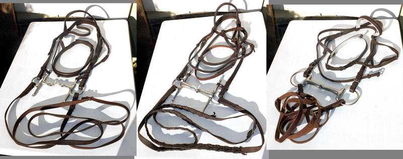 Tack Horse Bridles Spurs Poll Guard Lunge Line Halter Stirrups Double Weymouth Bit amp Bradoon