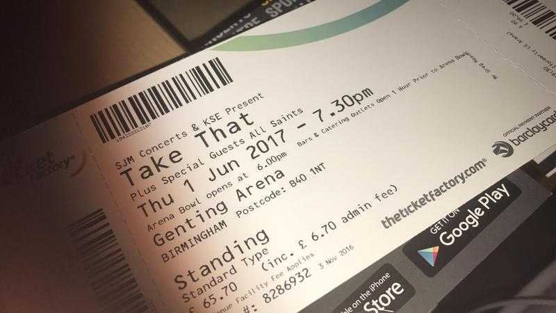 Take That Tickets x2 Birmingham 1st June 2017