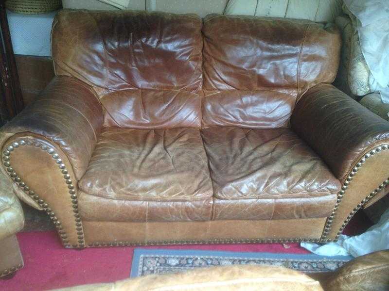 Tan Leather Two Seater Sofa