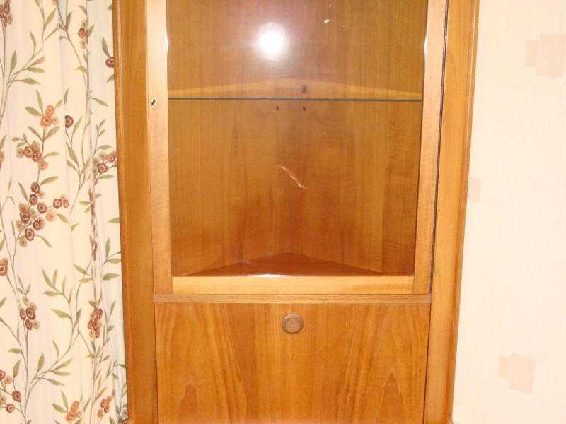 TEAK CORNER CABINET WITH GLASS DOOR