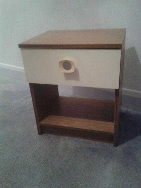 teak effect and white bedside cabinet