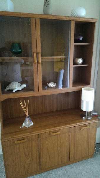 Teak effect living room wall units one double unit one triple unit, matching