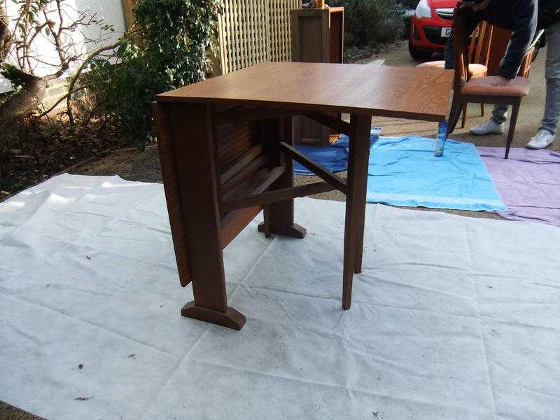 Teak veneered gate-legged dining table, Remploy style, and 4 Gplan TeakAfromosia Fresco chairs