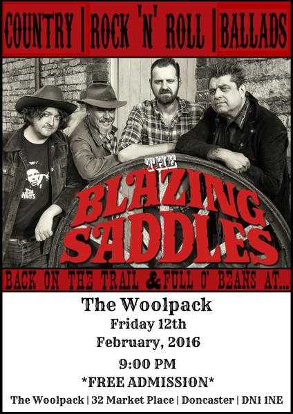 The Blazing Saddles - Country Rock n Roll Ballads - Fri 12th Feb 2016 - The Woolpack Doncaster FREE