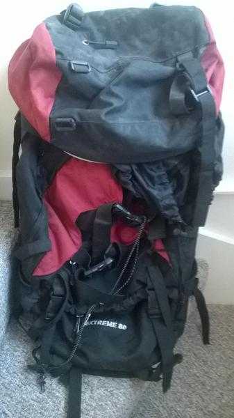 The North Face 65 litre backpack, red  black