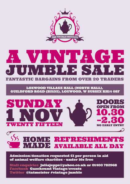 THE VINTAGE JUMBLE SALE - SUN 1 NOVEMBER