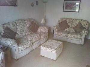 three piece suite and pouffe