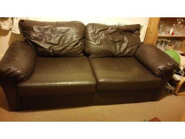 Three seater brown faux leather sofa