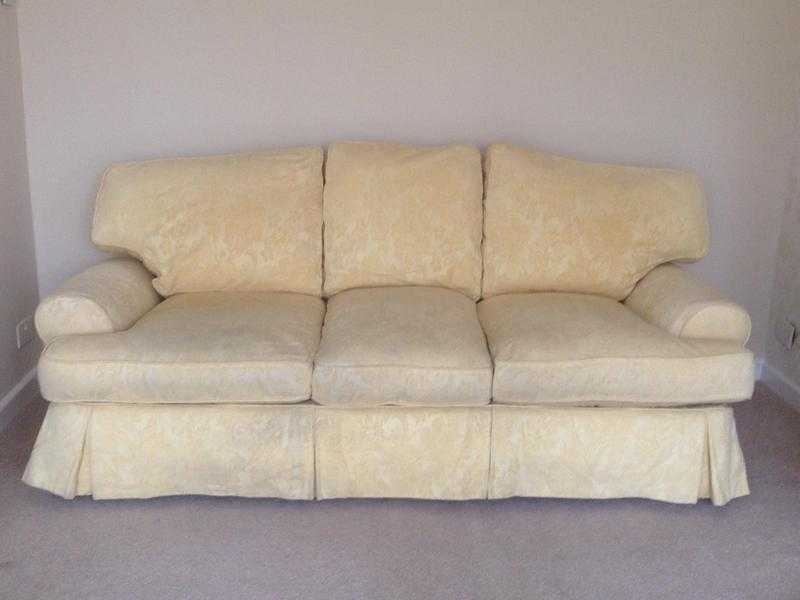 Three Seater Sofa and Chair with Yellow Jacquard Loose Covers