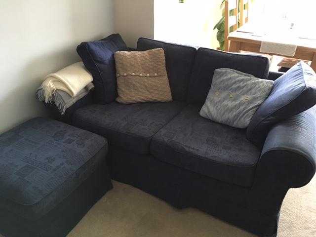 Three seater, Two seater and Matching Footstool Navy Embossed