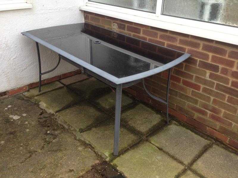 Tinted Black Glass Top Garden Table