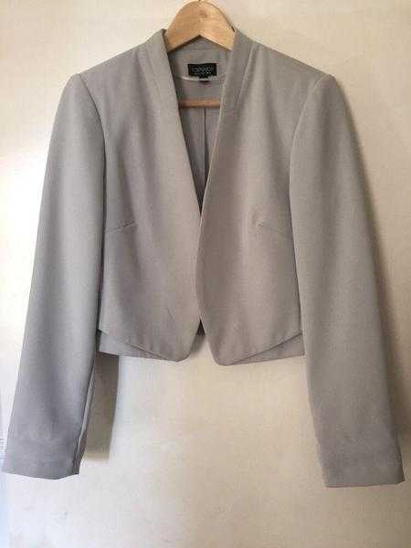 Topshop grey short cropped layered bolero jacket blazer size 12 worn once