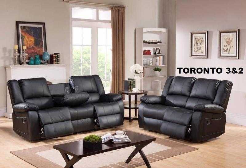 Toronto 3 and 2 Seater Bonded Leather Recliner With Pull Down Drink Holder