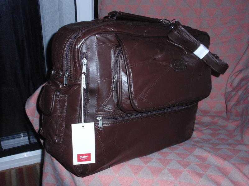 Travel bag, brown leather patchwork, lined