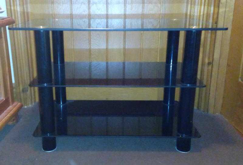 TV stand with black glass