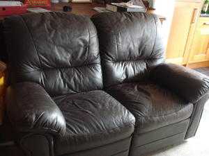 Two and three leather settee.