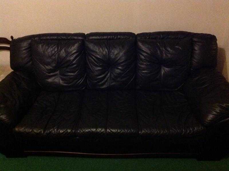 Two Black Leather Sofas