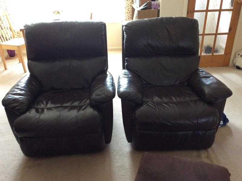 Two dark brown leather chairs