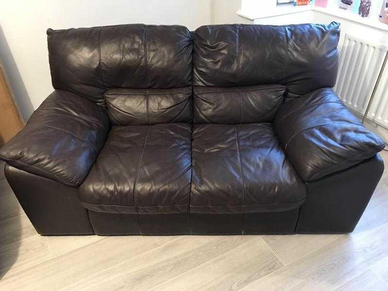 Two Dark Brown Leather Sofas