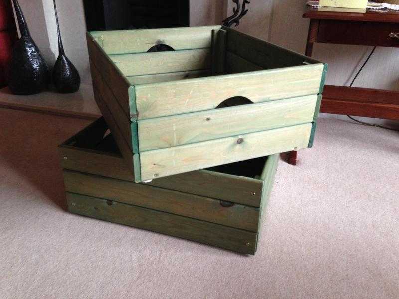 Two Green Wooden storage boxes