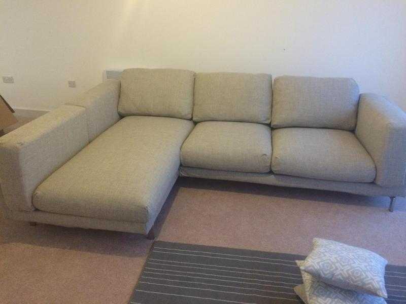 Two-seat sofa with chaise longue beige (Nockeby Ikea)