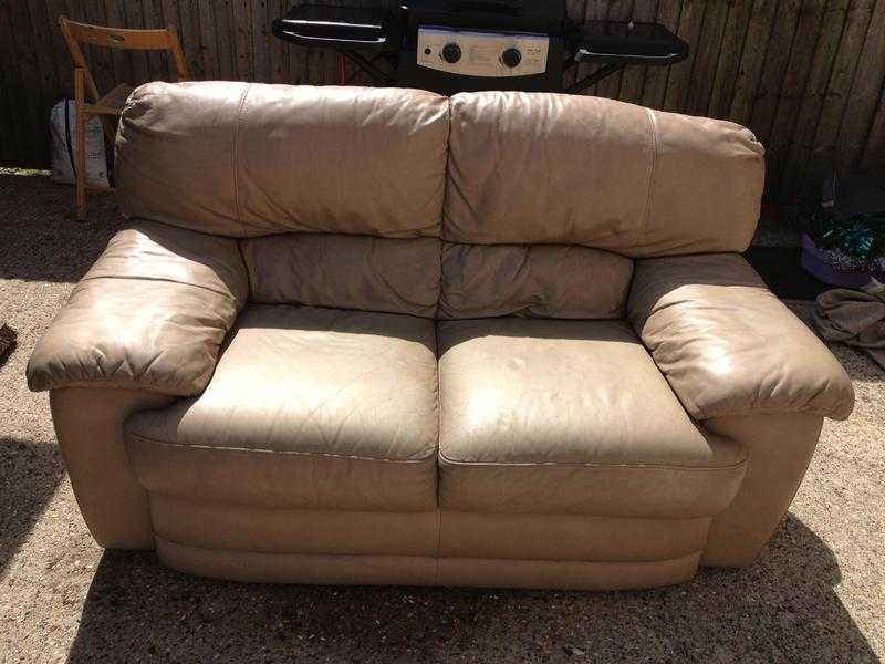 Two seater beige leather sofa