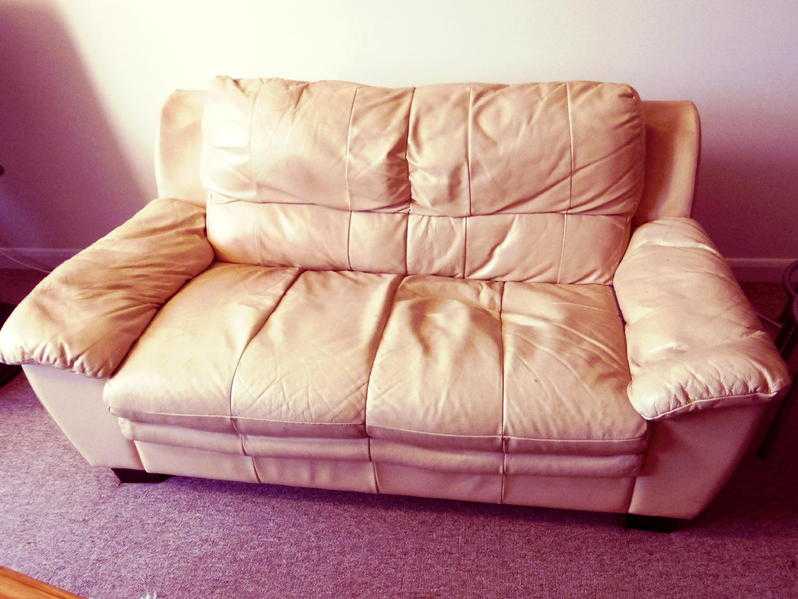 Two seater Sofa - beige leather - 0 Free to collect