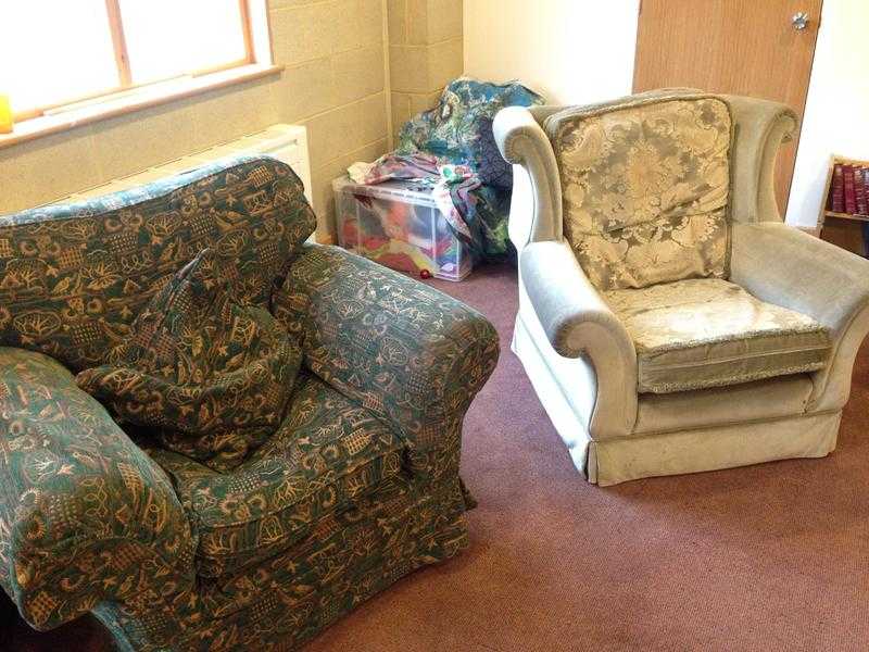 Two sets of green sofas and armchairs - free to collector