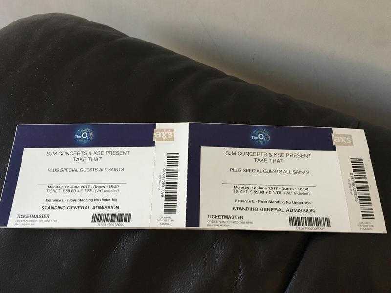 TWO STANDING TICKETS TAKE THAT MONDAY 12TH JUNE  02 LONDON