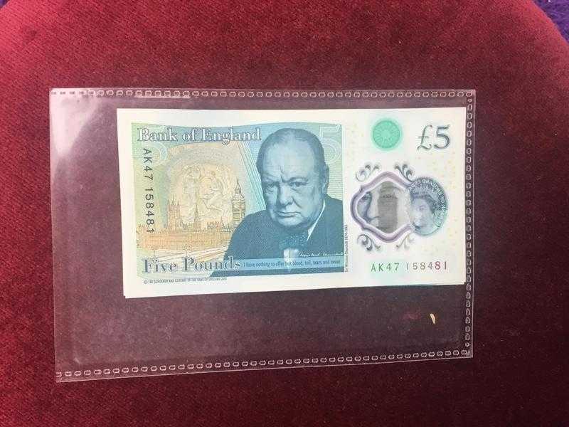 Uncirculated 5 pounds note mint condition AK47 158481 rare 200ono