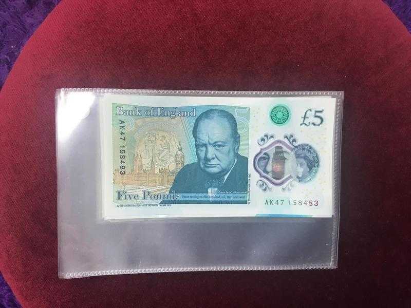 Uncirculated 5 pounds note mint condition AK47 158483 rare 200ono